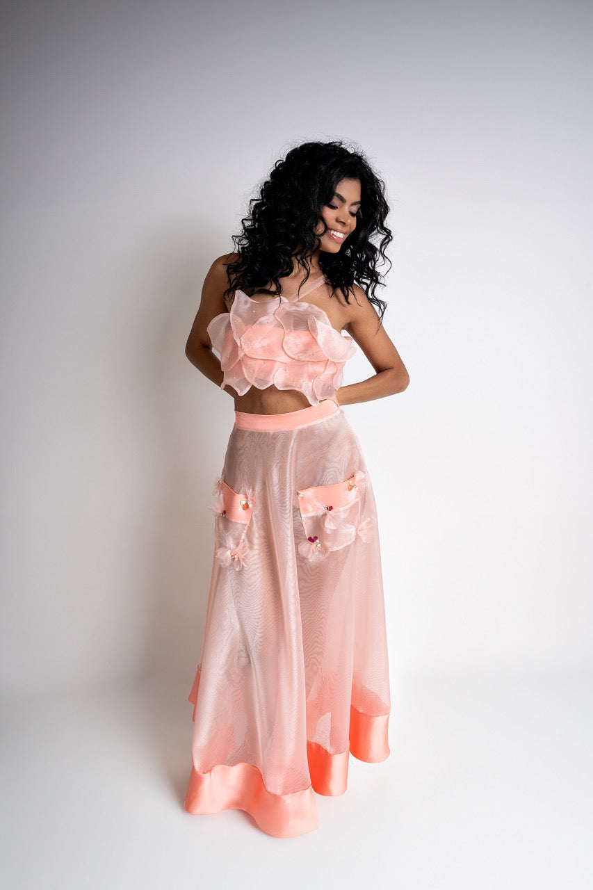 Vestido Preto de 2 peças de petalas