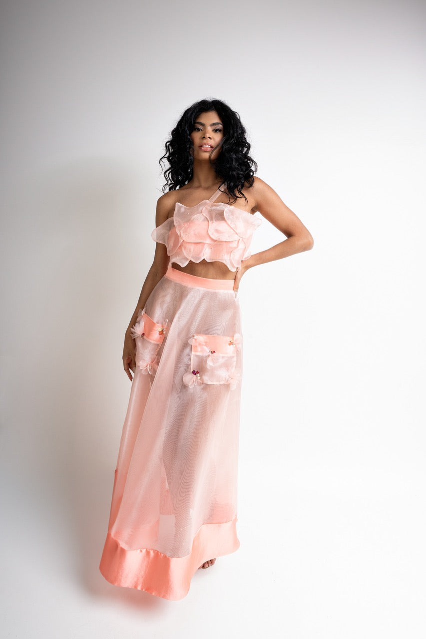 Vestido Preto de 2 peças de petalas